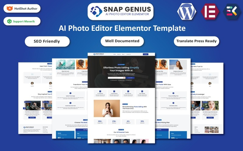 Snap Genius - AI Photo Editor Website Elementor Template WordPress Theme Snap Genius - AI Photo Editor Website Elementor Template WordPress Theme