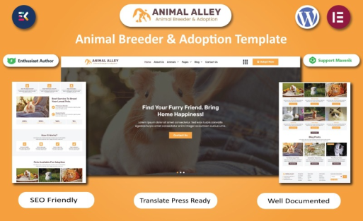 Animal Alley - Animal Breeder & Adoption Elememtor Template WordPress Theme