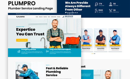 Plumpro - Plumber Service Landing Page Theme WordPress