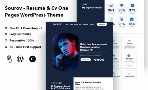 Sourov - Resume & Cv One Pages WordPress Theme